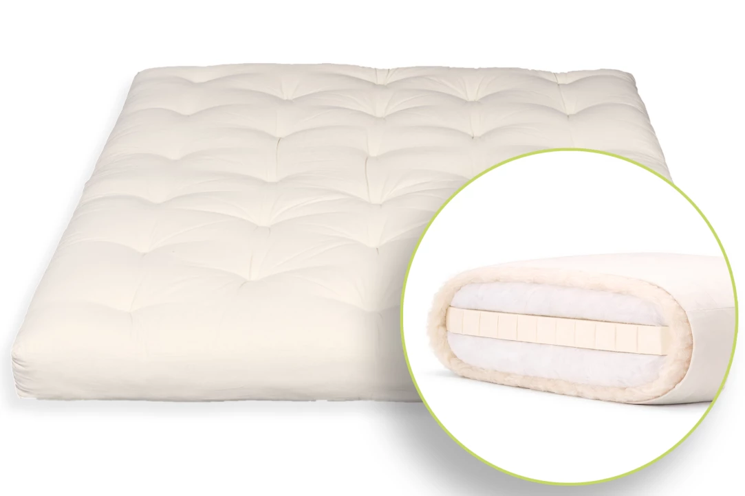Japanischer Schurwollfuton mit Baumwolle und einem Latexkern 3 cm hoch
