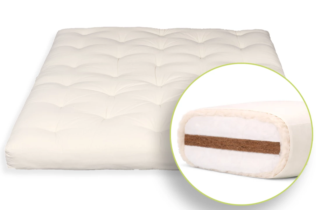 Futon Giapponese Lana Vergine Cotone e Cocco - 100% Naturale