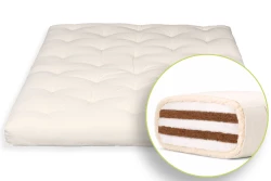 Futon Premium Wolle, Baumwolle und Doppelkokos - 100% handgefertigt