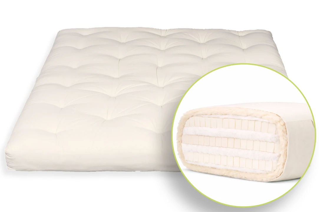 Futon Premium Lana, Cotone e Triplo Lattice | 18 cm - 100% Naturale