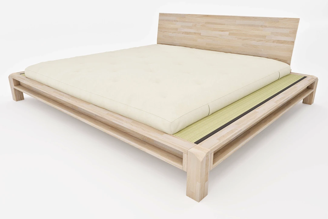 Japanisches Einzelbett Zen mit Tatami - metallfrei aus Massivholz