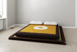 Japanisches Aiko-Doppelbett aus massivem Buchenholz mit Tatami