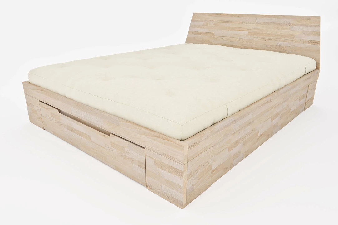 Zen Space Double to Super King Bed in Solid Beech with Drawers