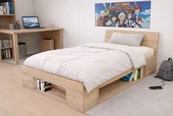 Lit simple Zen en bois massif avec modules de bibliothèque