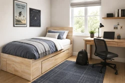 Letto Zen Space Singolo in Legno Massello con Cassettone Salvaspazio