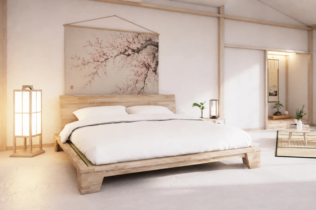 Doppelbett Balance aus Massivem Buchenholz – Japanischer Stil