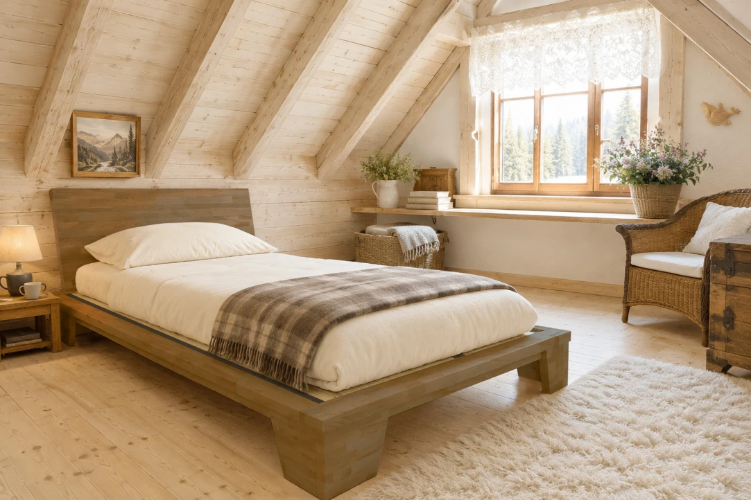 Japanese Style Single Bed Balance in Solid Wood with Tatami