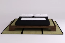 Japanese Zen Single Bed in Solid Beech Wood with Tatami - Metal Free