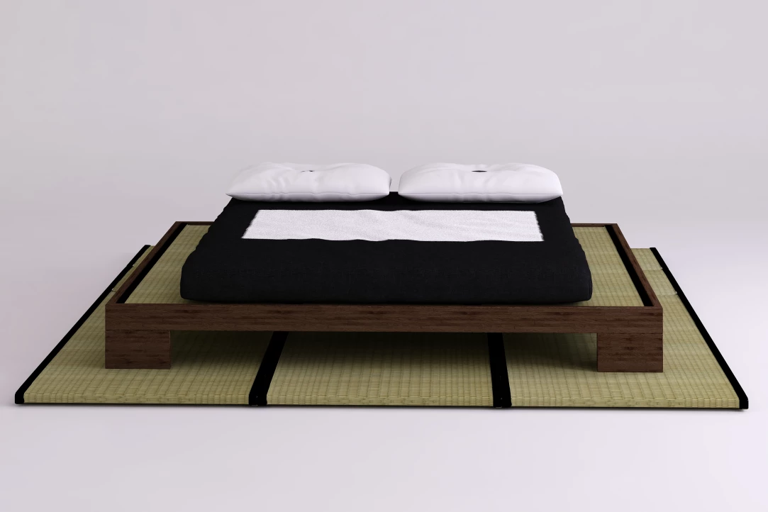 Japanese Zen Double to Super King Bed in Solid Beech Wood with Tatami