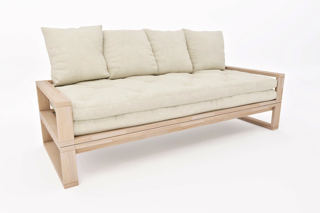 Flip 3-Seater Sofa Bed in Beech Wood with Cotton & Latex Futon