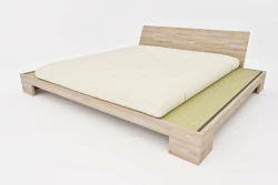Japanese Zen Extra-Wide Bed in Solid Wood with Tatami - 210 to 300 cm
