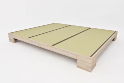 Japanese Zen Extra-Wide Bed in Solid Wood with Tatami - 210 to 300 cm