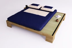 Japanese Zen Double to Super King Bed in Solid Beech Wood with Tatami